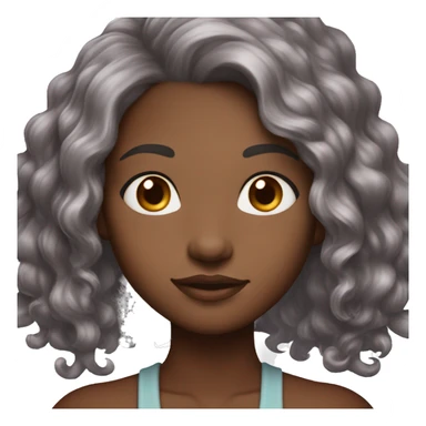 cocoa skin, curley reddish brown hair  with a streak of grey. its short. Her standing with grey light eyes sticker