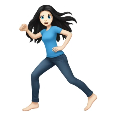 White Girl with long black hair and blue eyes stomping the ground sticker