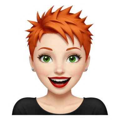 Short spikey Ginger hair, green eyes, black long eye lashes large red lips White woman laughing sticker
