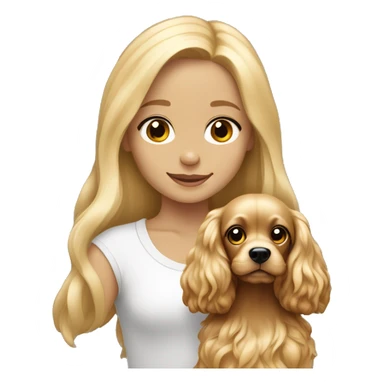 Blonde Girl with long hair holding light colored cocker spaniel  sticker