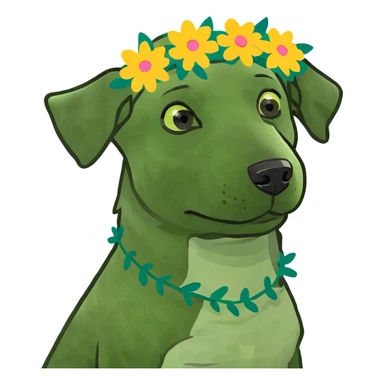 Dog with flowers sticker