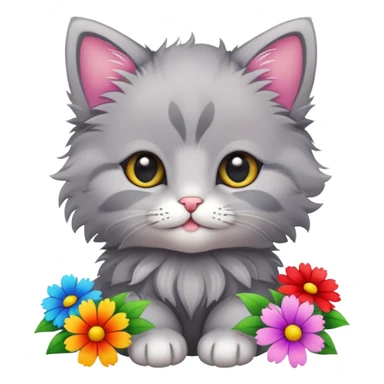 A cute kitten holding flowers sticker