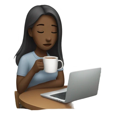 tired girl with laptop drinking a lot of coffee sticker