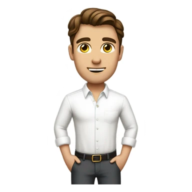 Handsome brown haired man in a white dress shirt tucked into pants with the sleeves rolled up sticker
