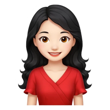 Chinese girl with long wavy black hair, black eyes, smiling sticker