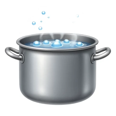 small metal pot filled with boiling water on a stove, visible hot steam and rising bubbles, realistic heat effect, shiny pot surface, bright lighting, clean white background sticker