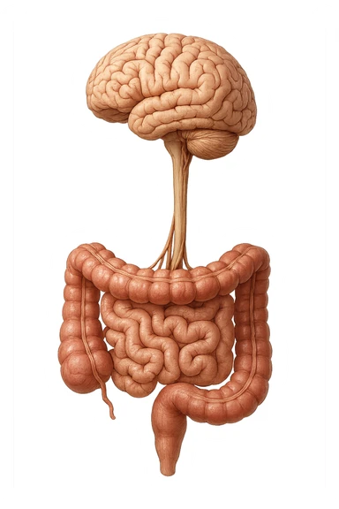 intestino e cervello sono collegati verticalmente, iperrealistico 4k sticker