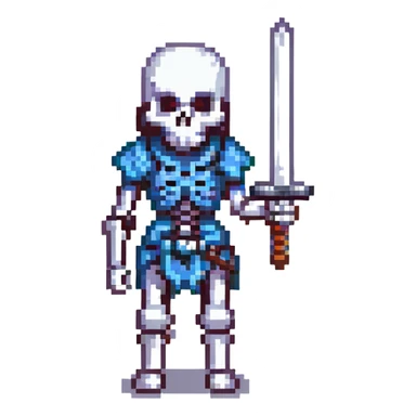 skeleton warrior with a sword, pixel art style sticker
