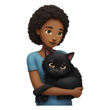 Girl cuddling with black fluffy cat sticker
