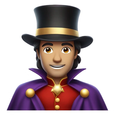 A man with dark hair, white skin, wearing red cape and a top hat, having sparkle as magic next to him  sticker