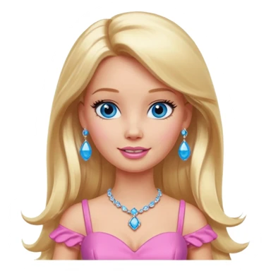 barbie, long blonde hair, pink dress, with blue eyes,different dress,ear rings, jewelry, different face expressions. sticker