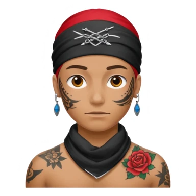 a human with bandana and tattoo sticker