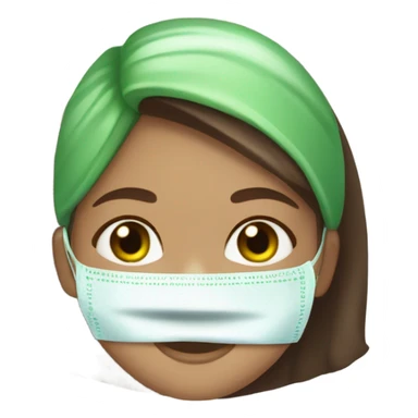 Girl with freackles Brown hair and white skin blue eyes wears skin care mask Thats Green and pickle on her closed eyes sticker