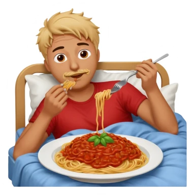 Man in bed eating spaghetti  sticker