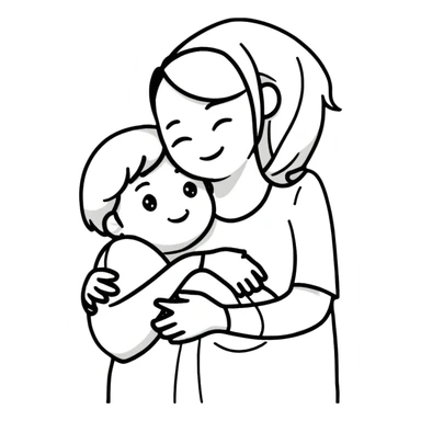 Mother and child hugging with love sticker