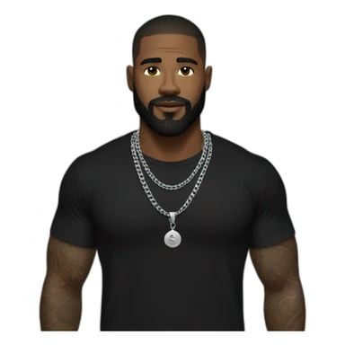 A strong white man with beard wearing men silver chain,styled on a black Full sleeve tshirt sticker