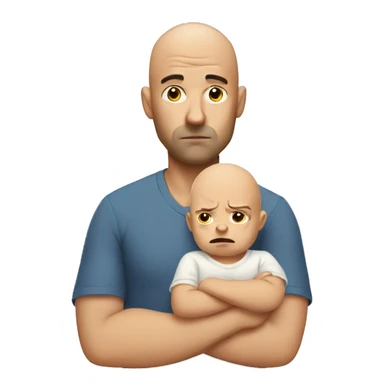 disappointed bald man with baby sticker