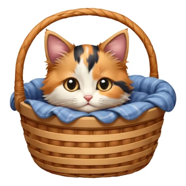 A fluffy kitten curled inside a wicker basket with sleepy eyes. sticker