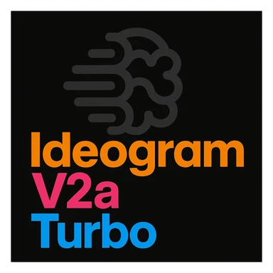 make a non gradient solid but colorful text of "Ideogram V2a Turbo", black background, add this logo too, make it good art for this sticker