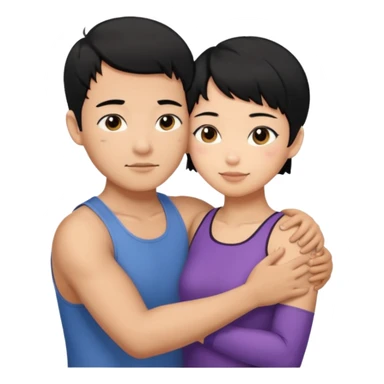 buff Asian Man black hair hugging girl with black pixie cut  sticker