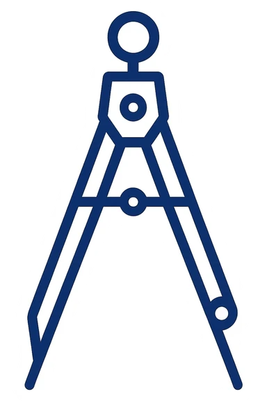 flat design navy blue geometric compass inspired by Renaissance mathematical tools, minimalist and modern sticker