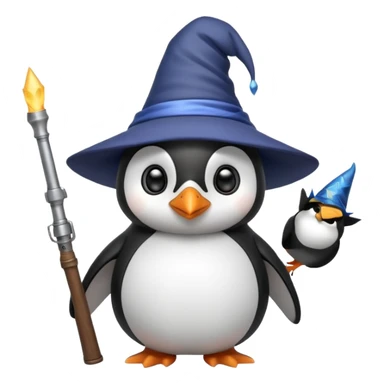 A cute penguin funny with a wizard hat, and a shotgun sticker