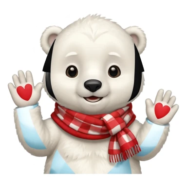 baby Polar Bear, smiling, hi five, wearing red Checkered Triangle scarf sticker