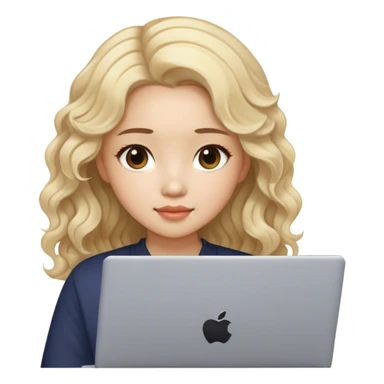 beautiful girl, with  blond hair, wavy hair, chinese, with laptop sticker