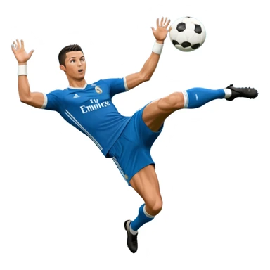 Ronaldo doing a bicycle kick with football in mid air While wearing a Retro blue Real madrid kit and yes i want it to be exactly the same as he Scored it in 2018 vs Juventus  sticker