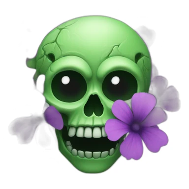 Green skull with purple flower coming out from eye socket sticker