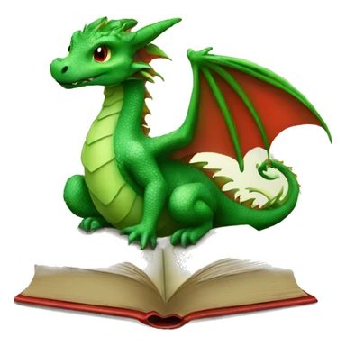 friendly green dragon draw with a book and a red rose sticker