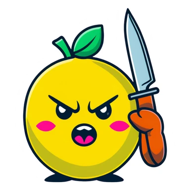 pink angry lemon with a knife sticker