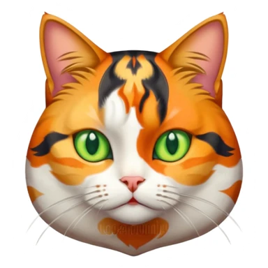 full body colourful calico tabby cat with skinny head and fat body with an anxious face sticker
