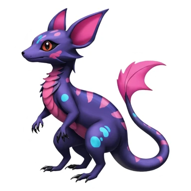 Rare epic aesthetic colorful Salandit-Noibat-Eevee-Genet-species-Fakemon-hybrid-creature, with markings, full body sticker