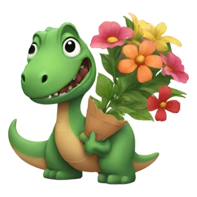 Dinosaur holding flowers sticker