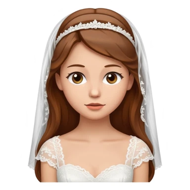 brown-haired bride in a white wedding dress and veil, curious expression, sticker