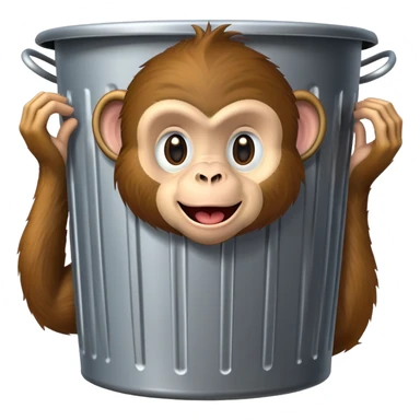 silly monkey in a trash can, making a funny face sticker