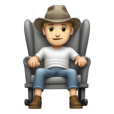 Young white man in hat rocking white baby in puffy grey rocker  sticker