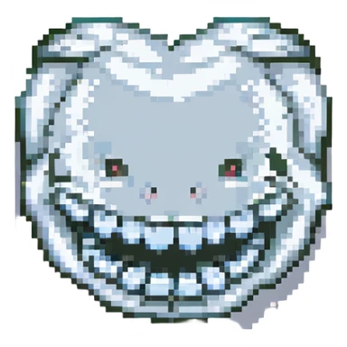 silver teeth, pixel art style, metallic effect, small size sticker