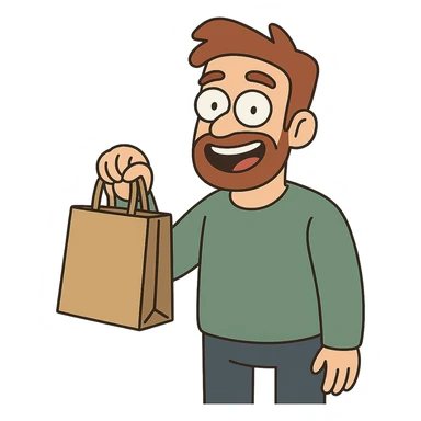 friendly customer character smiling holding shopping bag modern flat style sticker