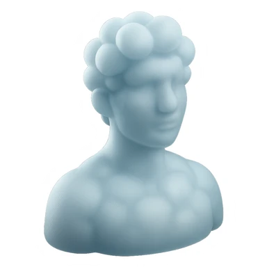 person looking straight, made entirely of white fluffy convex clouds, shoulder up, matte glass style, clouds more rounded, no background sticker