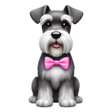 a salt and pepper miniature schnauzer with a pink bow sticker