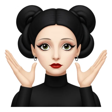 Lene Lovich shown as on the Stateless album cover with a typical symmetrical hand pose sticker