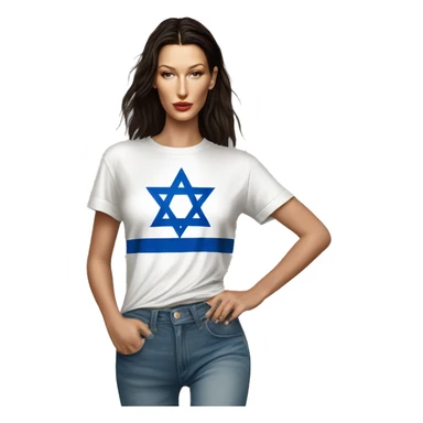 Bella hadid wearing t shirt with Israeli flag, full body sticker