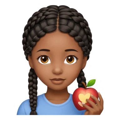 cute black girl with black braided hair and gentle brown eyes, face only, highly detailed and appealing, Apple emoji style sticker