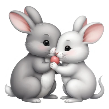 A cute white bunny kissing a cute mouse on the cheek sticker