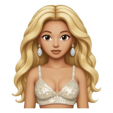 Beyonce with long blonde hair, ivory sequin crop top, ivory earring sticker