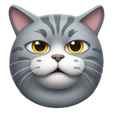 fat gray cat with an angry face sticker