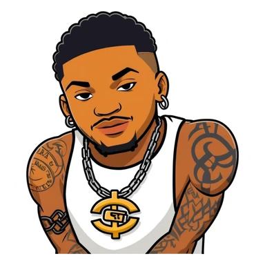 black man with tattoos, chain, grills, gang member style sticker