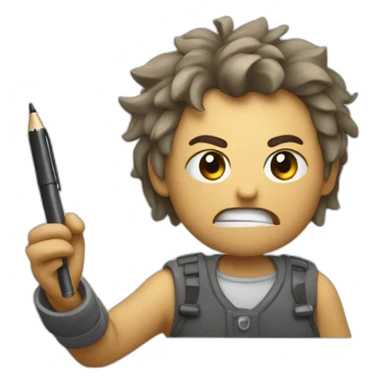 Angry Student holding a small rectangle paper on right side of hand and a pen on left side of the hand sticker